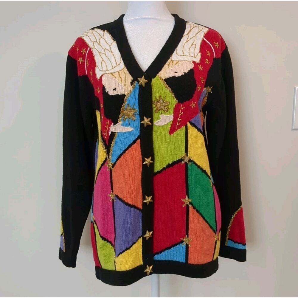 Vintage Storybook Knits Cardigan Sweater Small Angels And Cathedral Cottage Core